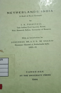 Image of Netherlands India A Study Of Plural Economy